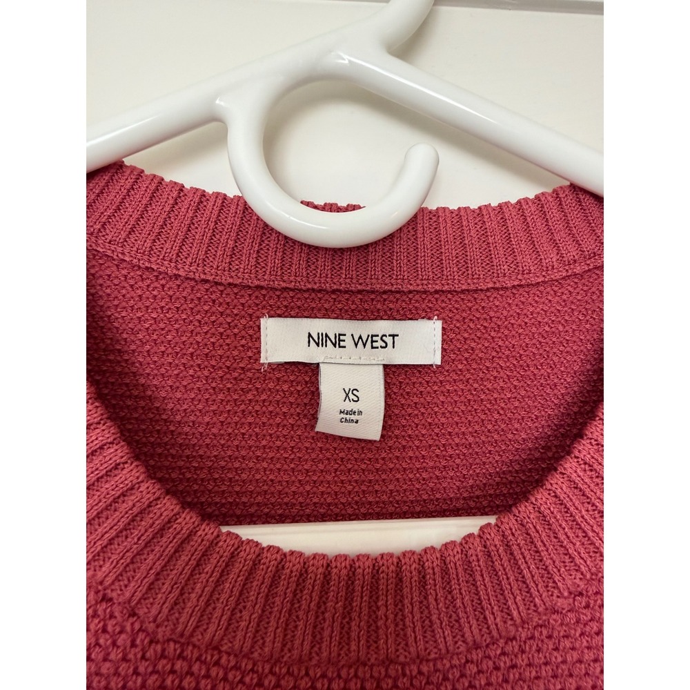 Nine West Sweater Rose Red Viscose Blend Puff Sleeve Textured Knit Top XS - Picture 3 of 5